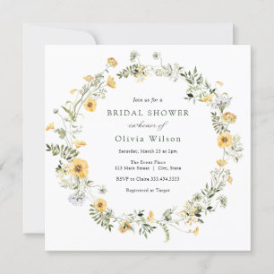 Delicate Yellow Wildflower Wreath Bridal Shower Invitation