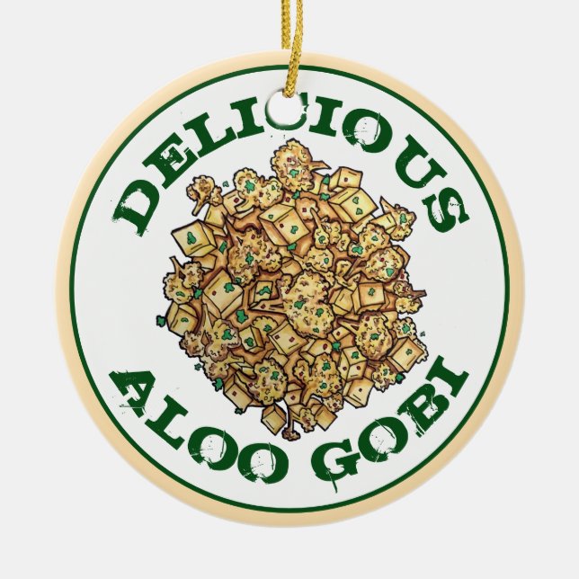 Delicious Aloo Gobi Indian Food Cauliflower Curry Ceramic Tree Decoration (Front)