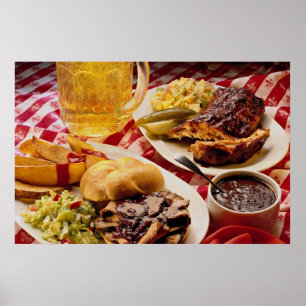 Delicious Barbecued beef on a kaiser bun Poster