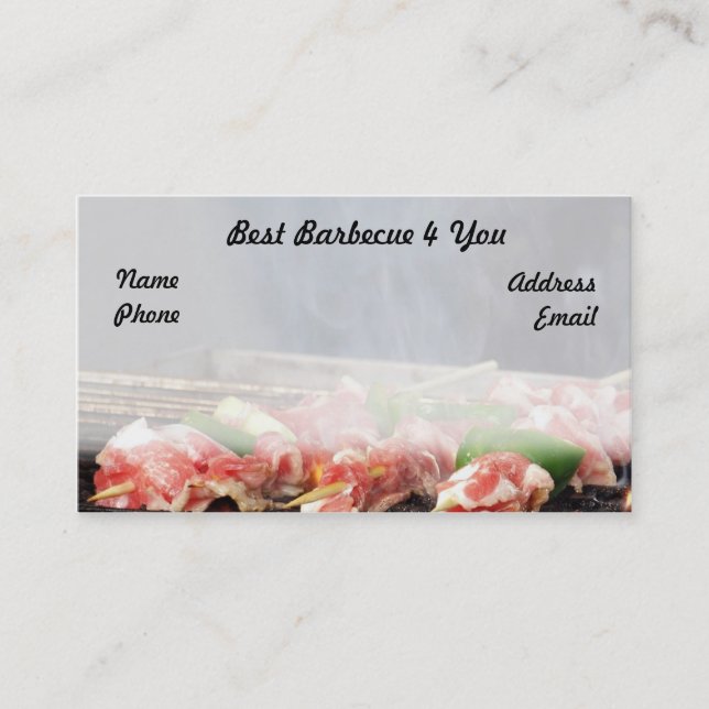 Delicious Barbecued Meat Skewers Business Card (Front)
