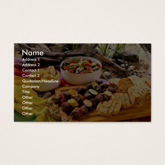 Delicious Beef shish kabob with salads Business Card