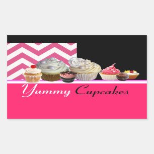 DELICIOUS BIRTHDAY CUPCAKES PINK WHITE CHEVRON RECTANGULAR STICKER