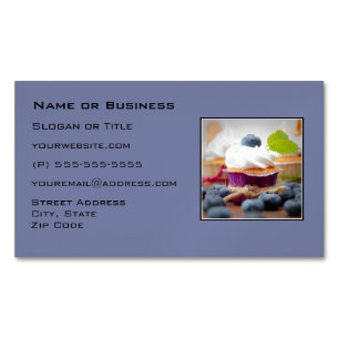 Delicious Blueberry Cupcake with Whipped Cream Magnetic Business Card