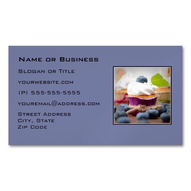 Delicious Blueberry Cupcake with Whipped Cream Magnetic Business Card (Front)