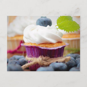Delicious Blueberry Cupcake with Whipped Cream Postcard