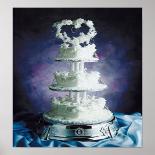 Delicious cake w/frosted hearts & swans poster