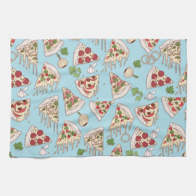 Delicious Cheesy Pizza Pattern Tea Towel (Horizontal)
