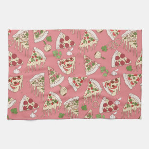 Delicious Cheesy Pizza Pattern Tea Towel