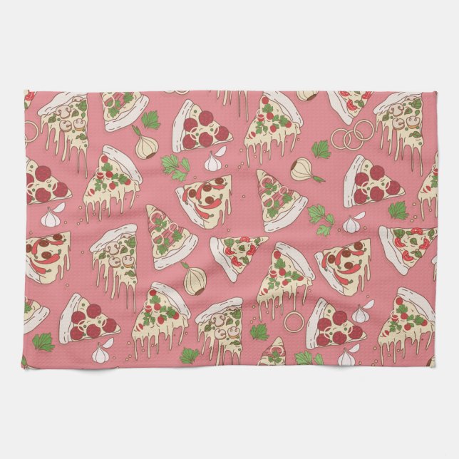 Delicious Cheesy Pizza Pattern Tea Towel (Horizontal)