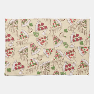 Delicious Cheesy Pizza Pattern Tea Towel