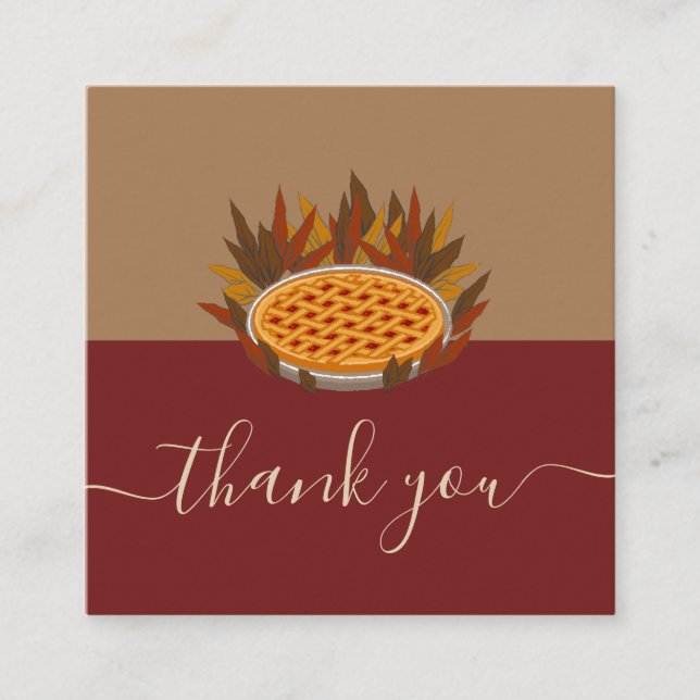 Delicious Cherry Pie Thanksgiving Dinner Thank You Square Business Card (Front)
