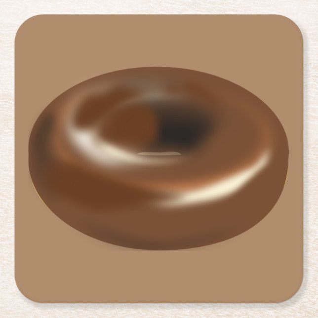 Delicious Chocolate Doughnut Square Paper Coaster (Front)