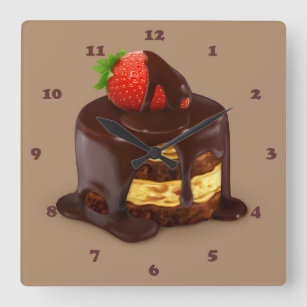 Delicious Chocolate Ice Cream Cake Square Wall Clock