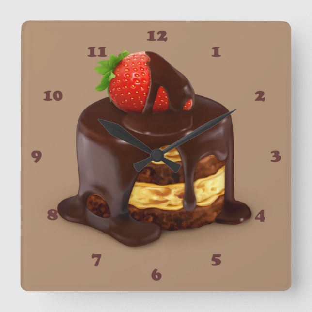 Delicious Chocolate Ice Cream Cake Square Wall Clock (Front)
