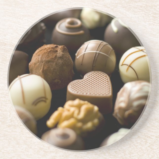 Delicious chocolate pralines coaster (Front)