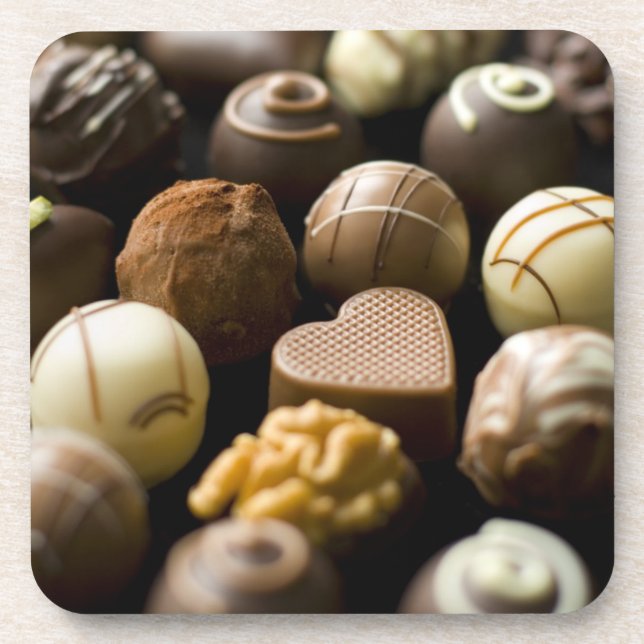 Delicious chocolate pralines coaster (Front)