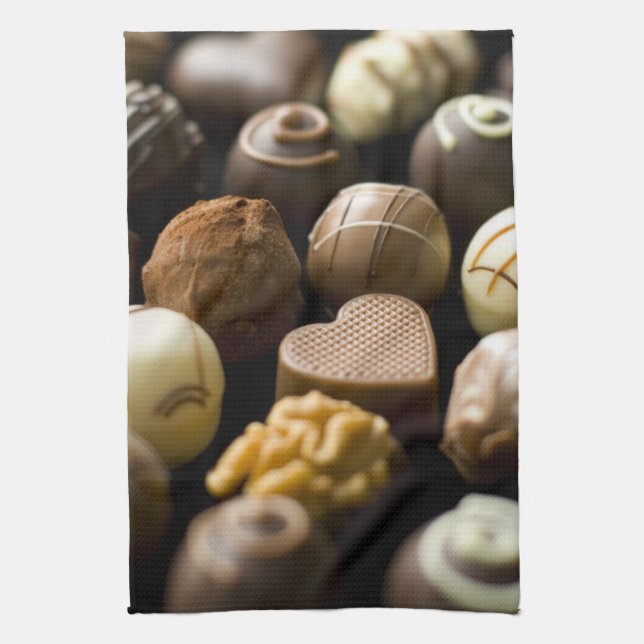 Delicious chocolate pralines tea towel (Vertical)
