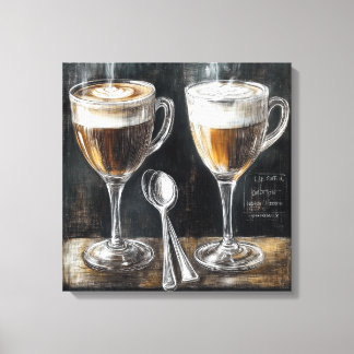 Delicious Coffee Drinks In Glass Mugs Canvas Print