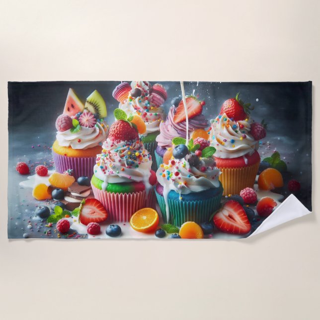 Delicious Cupcakes Beach Towel (Front)