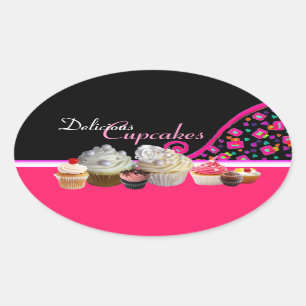 DELICIOUS CUPCAKES BIRTHDAY PARTY Pink Dots Oval Sticker