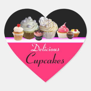DELICIOUS CUPCAKES BIRTHDAY PARTY ,red pink black Heart Sticker