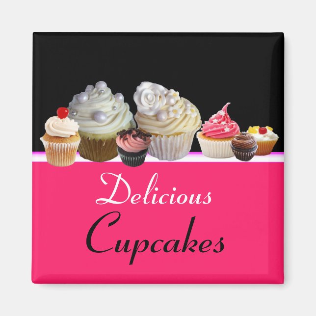 DELICIOUS CUPCAKES BIRTHDAY PARTY ,red pink black Magnet (Front)