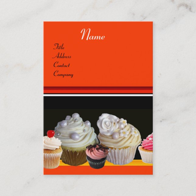 DELICIOUS CUPCAKES DESERT SHOP, Orange Yellow Business Card (Front)