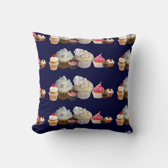 DELICIOUS CUPCAKES DESERT SHOP, Pink Black Fuchsia Cushion (Front)