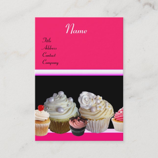 DELICIOUS CUPCAKES DESERT SHOP, Pink Fuchsia Red Business Card (Front)