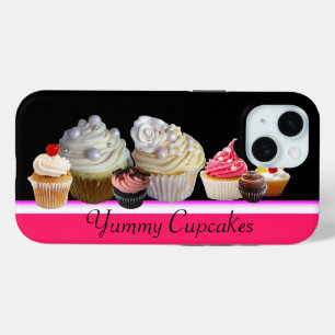 DELICIOUS CUPCAKES DESERT SHOP, Pink,Fuchsia White iPhone 15 Case