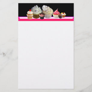 DELICIOUS CUPCAKES DESERT SHOP, Pink,Fuchsia White Stationery
