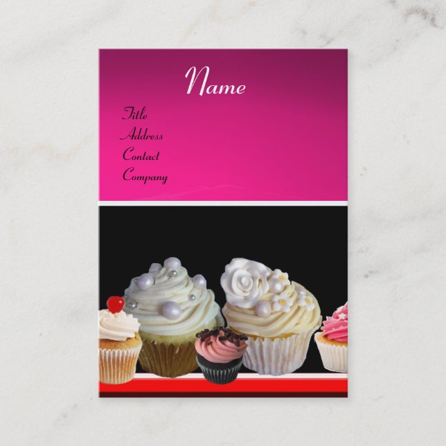 DELICIOUS CUPCAKES DESERT SHOP, Pink Purple Violet Business Card (Front)