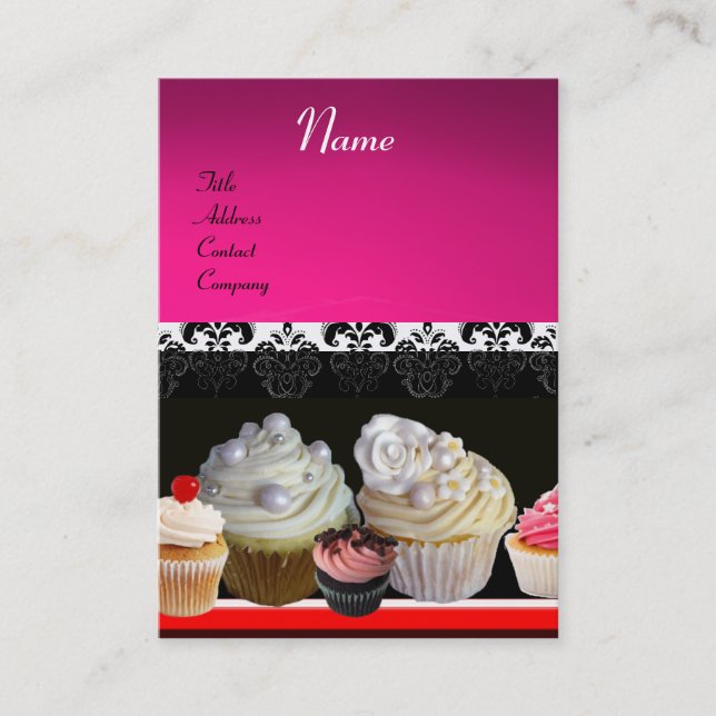 DELICIOUS CUPCAKES DESERT SHOP, Pink Purple Violet Business Card (Front)
