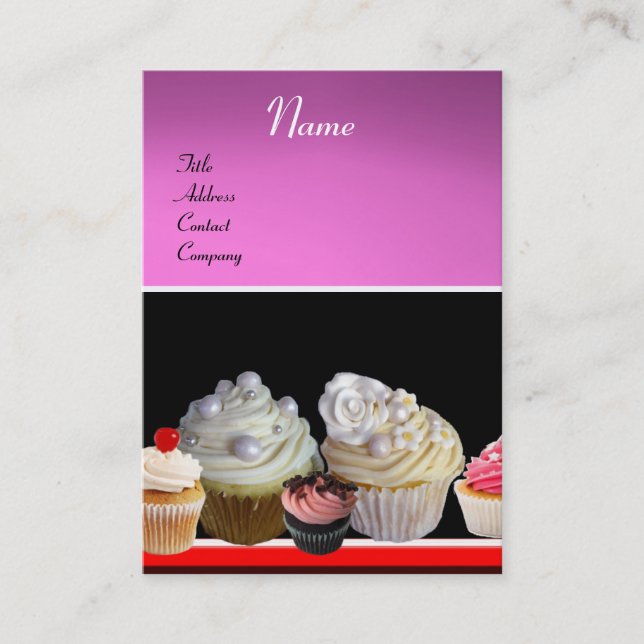 DELICIOUS CUPCAKES DESERT SHOP, Pink Purple Violet Business Card (Front)