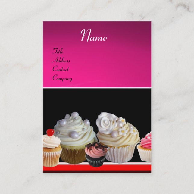 DELICIOUS CUPCAKES DESERT SHOP, Pink Purple Violet Business Card (Front)