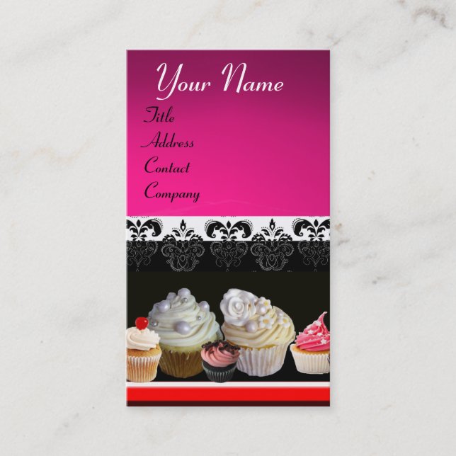 DELICIOUS CUPCAKES DESERT SHOP, Pink Purple Violet Business Card (Front)