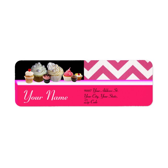 DELICIOUS CUPCAKES DESERT SHOP, Pink White Chevron (Front)