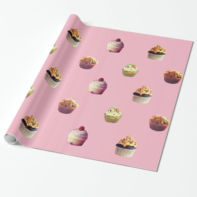 Delicious Cupcakes Glossy Wrapping Paper, Pink Wrapping Paper (Unrolled)