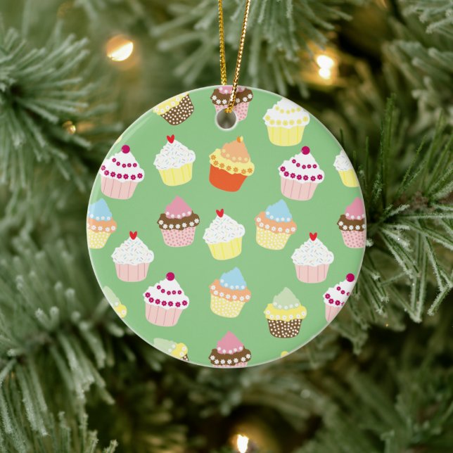 Delicious Decorated Birthday Cupcakes Ceramic Tree Decoration (Tree)