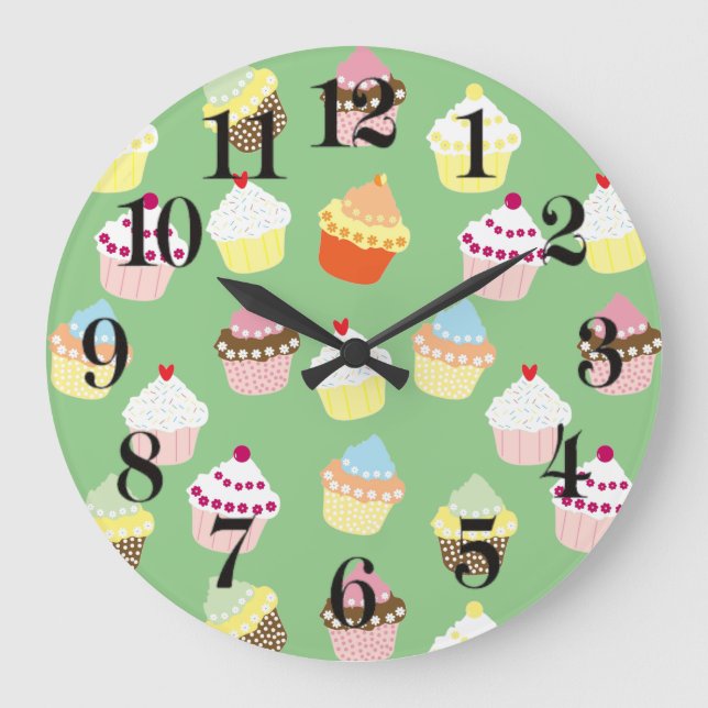 Delicious Decorated Birthday Cupcakes Large Clock (Front)