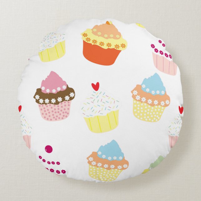 Delicious Decorated Birthday Cupcakes Round Cushion (Front)