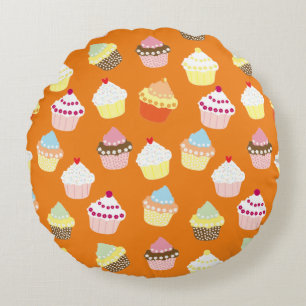 Delicious Decorated Birthday Cupcakes Round Pillow