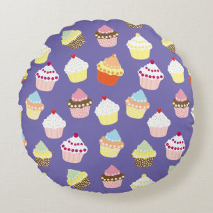 Delicious Decorated Birthday Cupcakes Round Pillow
