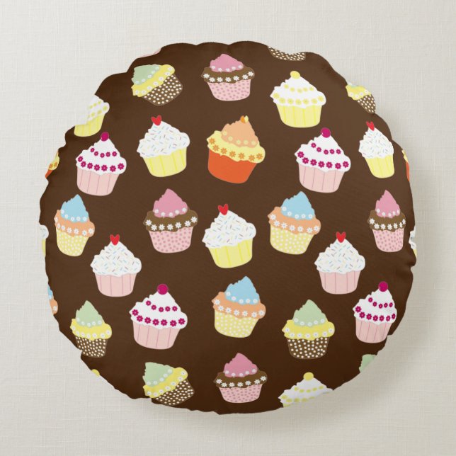 Delicious Decorated Birthday Cupcakes Round Pillow (Front)
