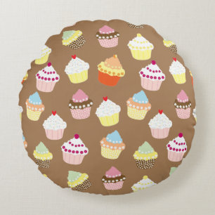 Delicious Decorated Birthday Cupcakes Round Pillow