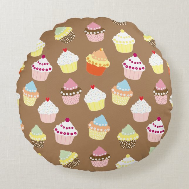 Delicious Decorated Birthday Cupcakes Round Pillow (Front)