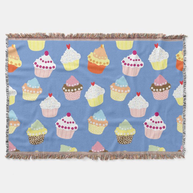 Delicious Decorated Birthday Cupcakes Throw Blanket (Front)