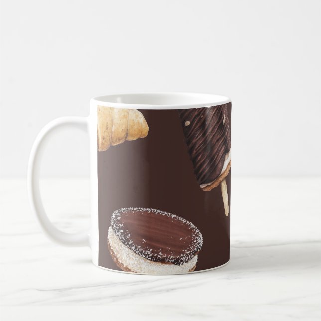 Delicious Desserts: Food Sketch Pattern Coffee Mug (Left)