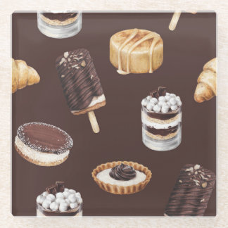 Delicious Desserts: Food Sketch Pattern Glass Coaster
