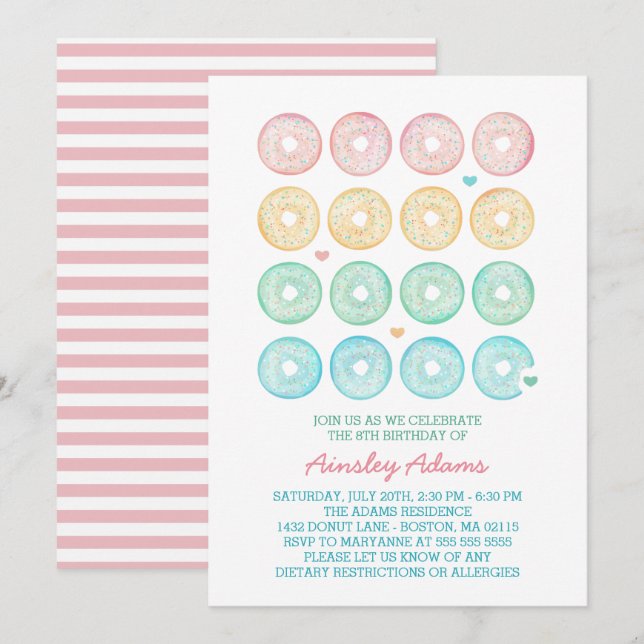 Delicious Doughnuts Birthday Party Invitation (Front/Back)